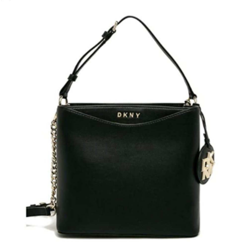 Dkny Dayna Leather Bucket Bag Black Shoulder Crossbody Gem